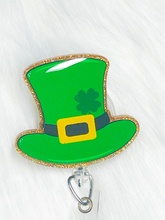 Load image into Gallery viewer, St. Patrick’s top hat Badge Reel