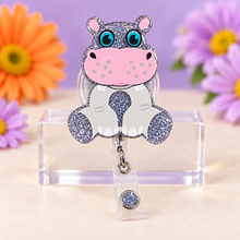 Load image into Gallery viewer, Sitting Hippo Badge Reel—Medical Badge Reels—Cute Badge Reels—Nurse Badge Reel—Custom Badge Reel—Fun Badge Reel-stitch badge reel
