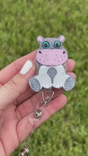 Load and play video in Gallery viewer, Sitting Hippo Badge Reel—Medical Badge Reels—Cute Badge Reels—Nurse Badge Reel—Custom Badge Reel—Fun Badge Reel-stitch badge reel
