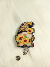 Load image into Gallery viewer, Leopard Sunflower Gnome Badge Reel
